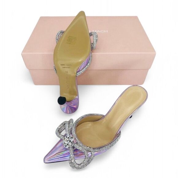 NWT MACH & MACH Pink Iridescent Crystal Embellished Bow Mules Size EU36 - Picture 12 of 12